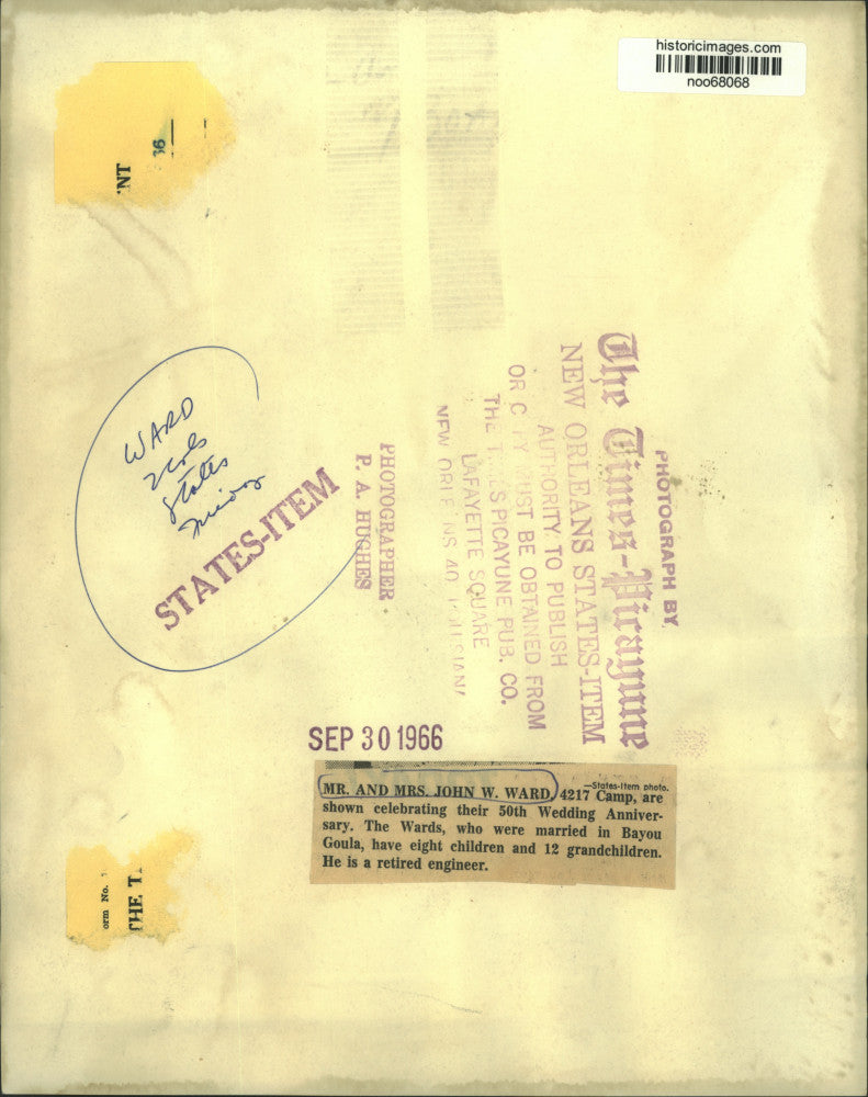 1966 Press Photo Mr. and Mrs. John W. Ward Celebrate 50th Wedding Anniversary