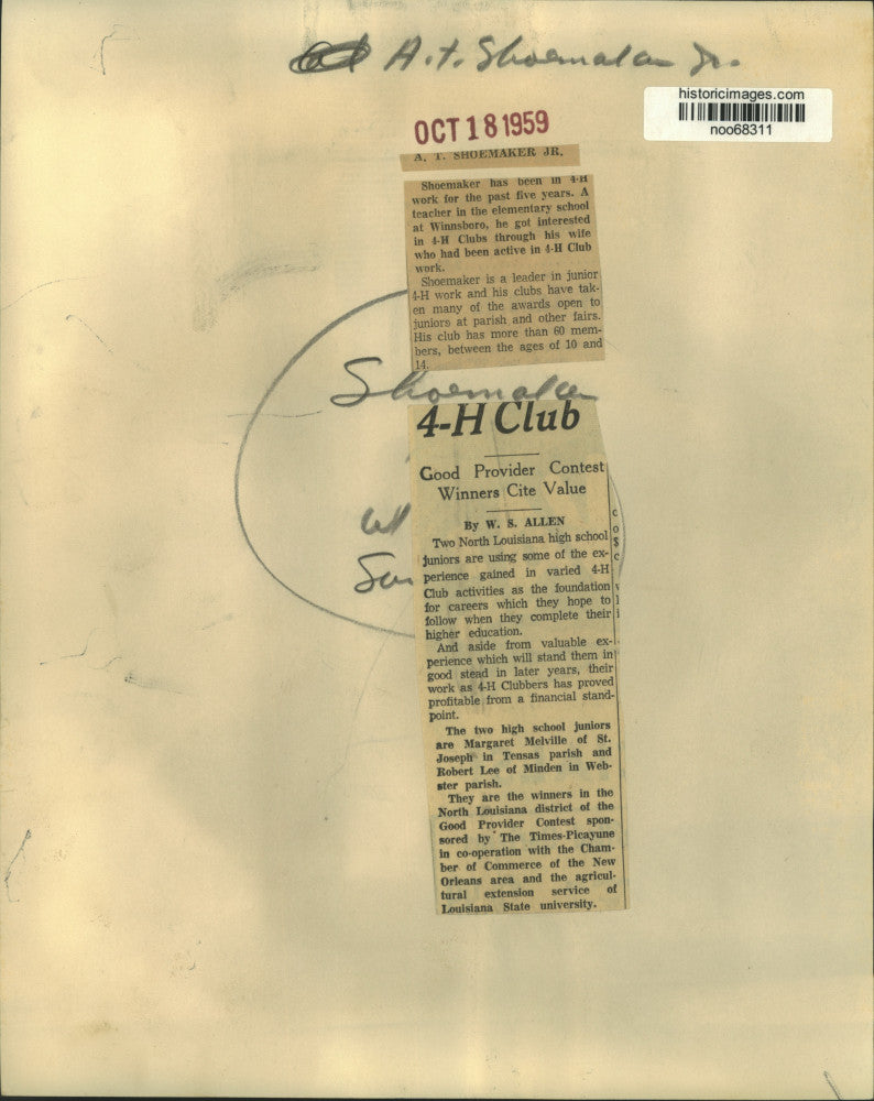1959 Press Photo A. T. Shoemaker, Jr., leader in junior 4-H clubs - noo68311