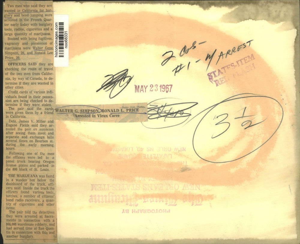 1967 Press Photo Walter G. Simpson & Ronald L. Price arrested in Vieux Carre