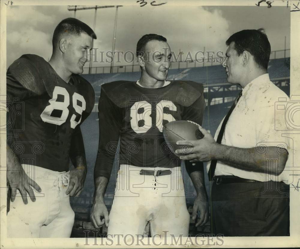 Press Photo Football&#39;s Bill Brabham. Leo Young , Pete Pihos, End Coach at Tulane- Historic Images