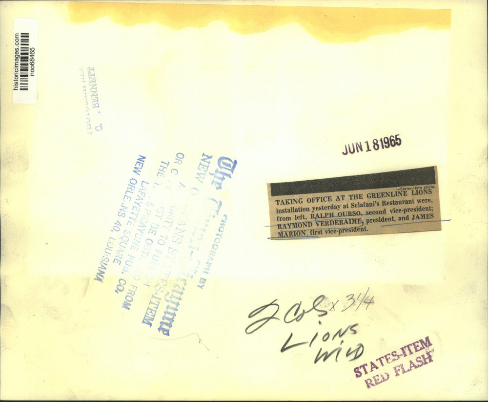 1965 Press Photo Greenline Lions Officers at Selafani's Restaurant - noo68465