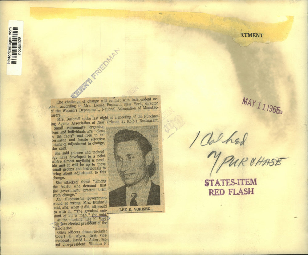 1965 Press Photo Purchasing Agents Association president Lee K. Vorisek.