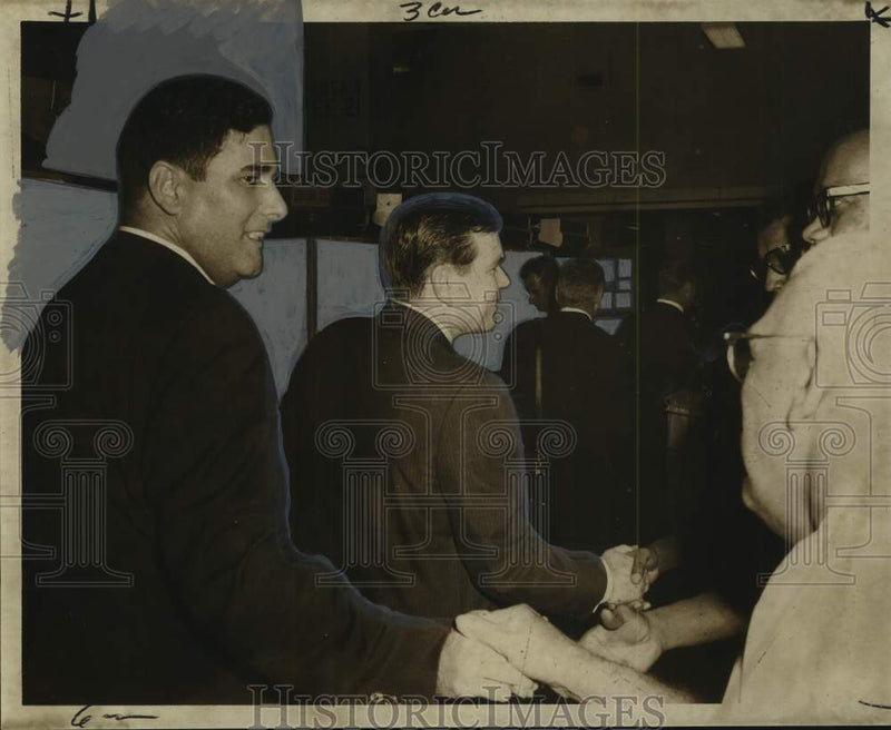 Load image into Gallery viewer, 1968 Press Photo Postmasters Marvin Watson and Paul Burke tour local post office
