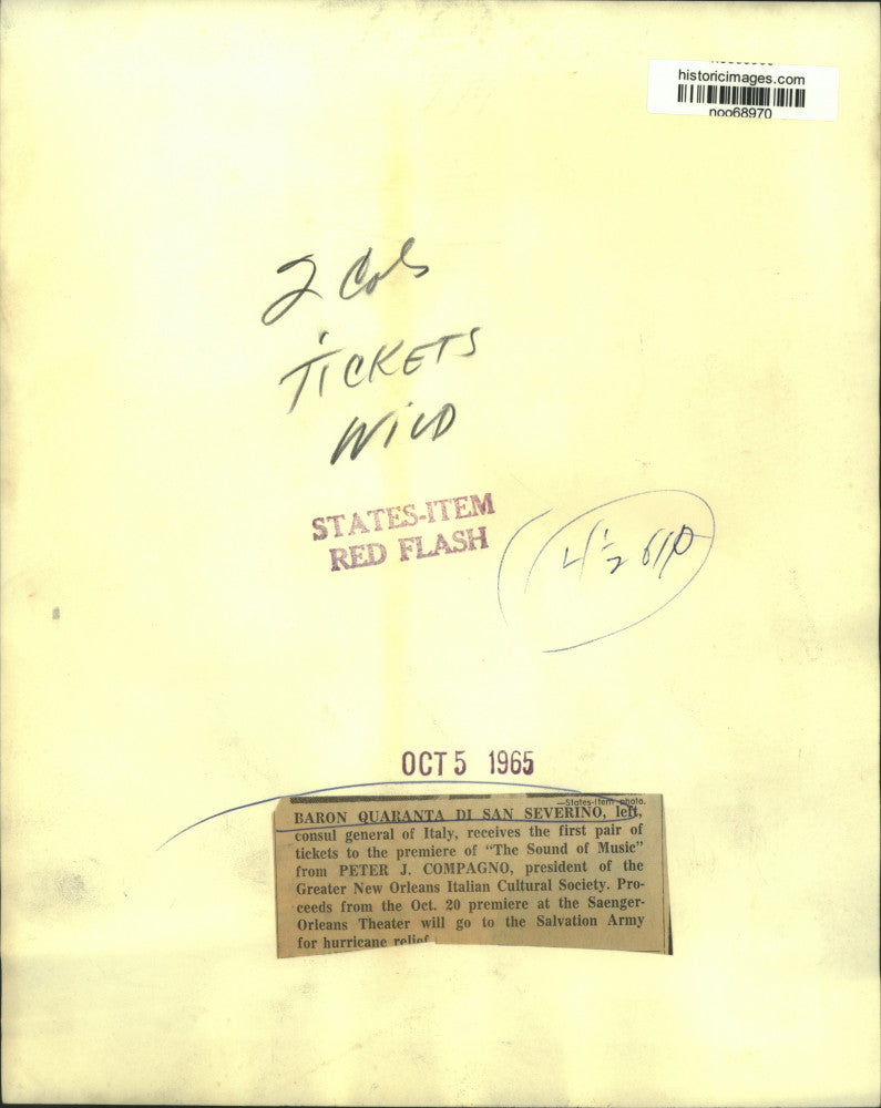 1965 Press Photo Baron Quaranta di San Severino, consul general of Italy