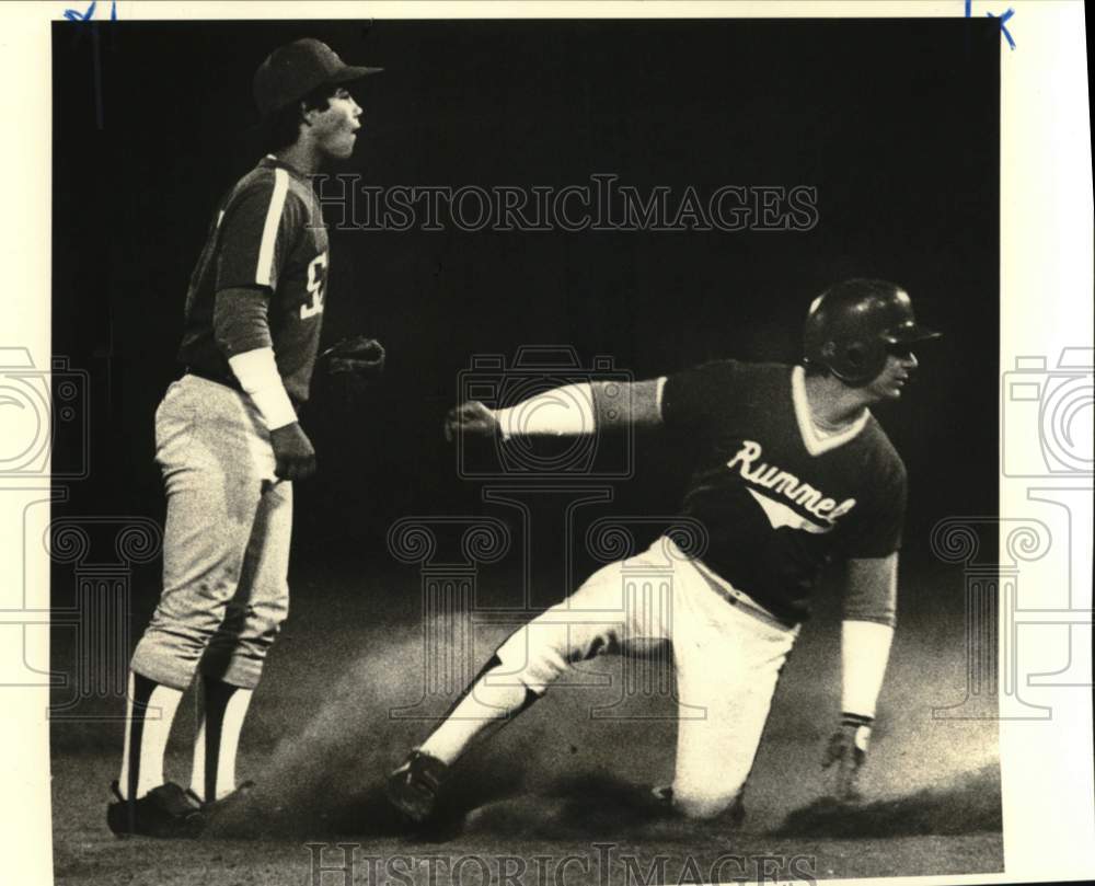 1983 Press Photo Baseball-Rummel's Paul Wetzel slides safely into second base- Historic Images