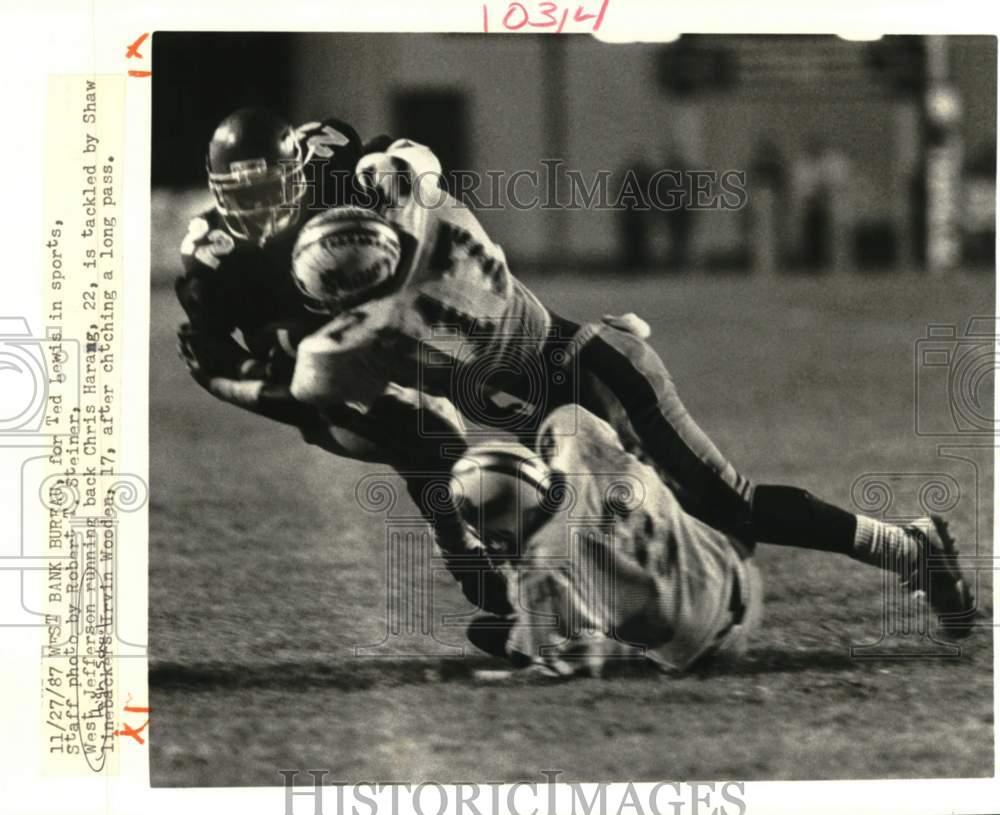 1987 Press Photo Football Players Chris Harang, Irvin Wooden in High School Game- Historic Images