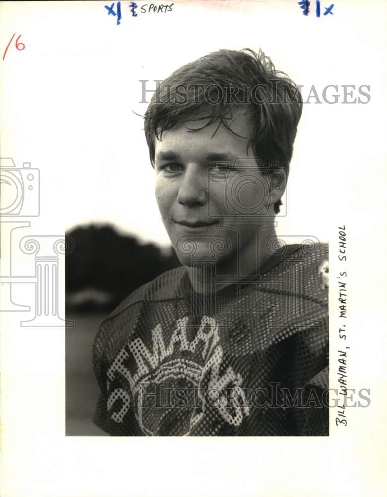 1985 Press Photo Football player Bill Wayman from St. Martin&#39;s - noo70216- Historic Images