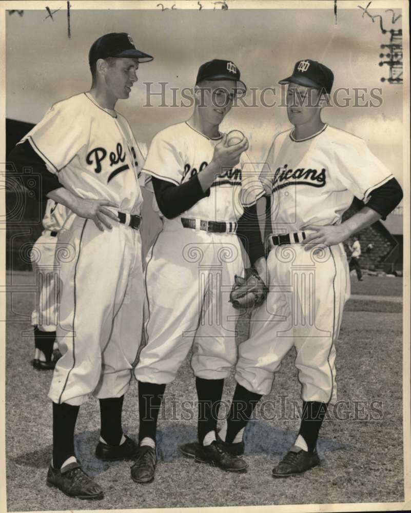 Press Photo Rookie pitchers: Francis Holleran, Jack Maddy &amp; Don Cochran, Pelican- Historic Images