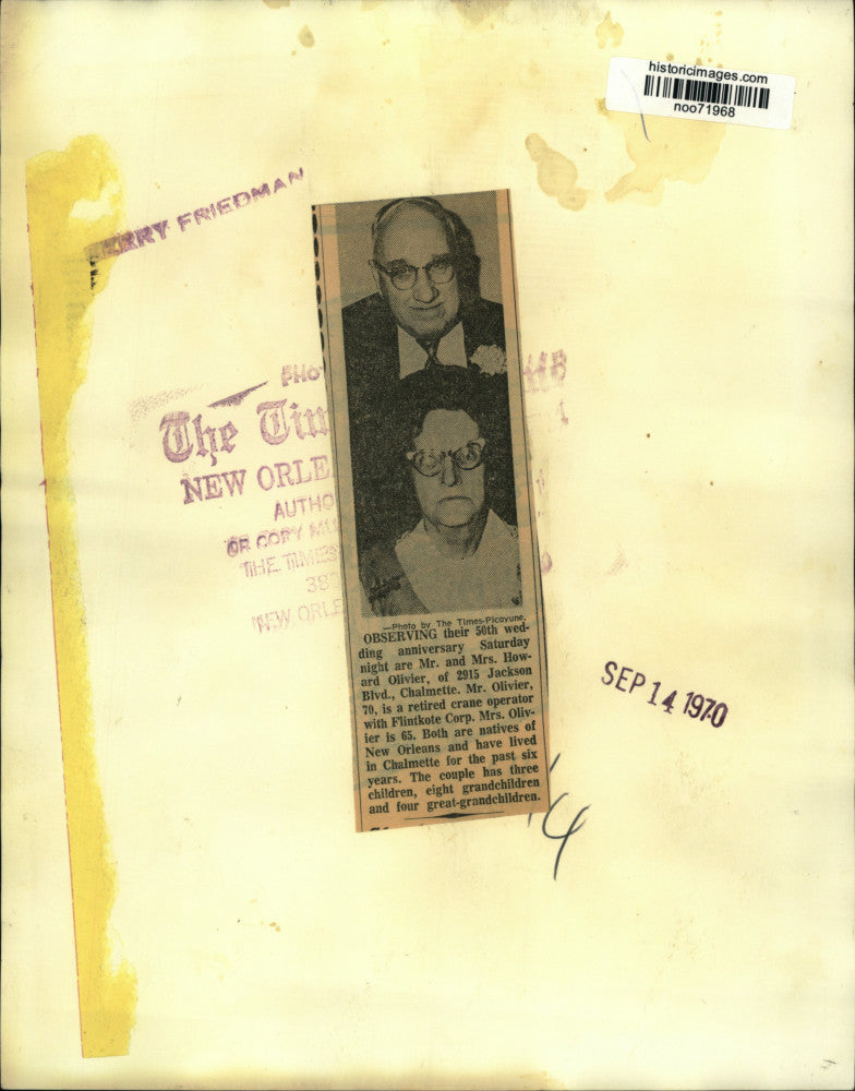 Load image into Gallery viewer, 1970 Press Photo Mr. and Mrs. Howard Olivier celebrate 50th wedding anniversary.
