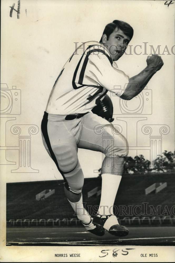 1971 Press Photo Norris Weese, Football Player for University of Mississippi- Historic Images