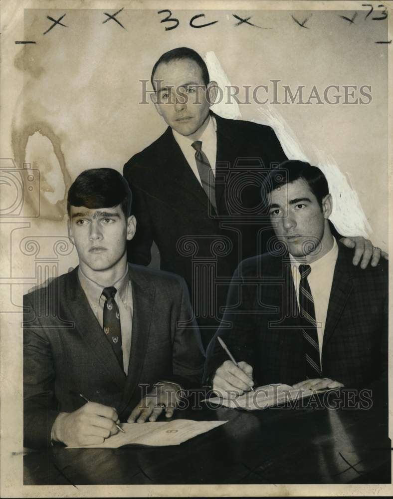 1968 Press Photo Football Players sign with University of Southwestern Louisiana- Historic Images