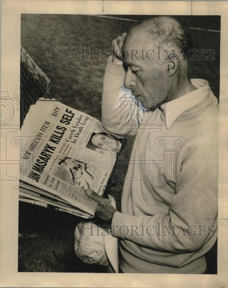 1948 Press Photo Francis Soyka, Tennis Instructor at Isadore Newman School- Historic Images