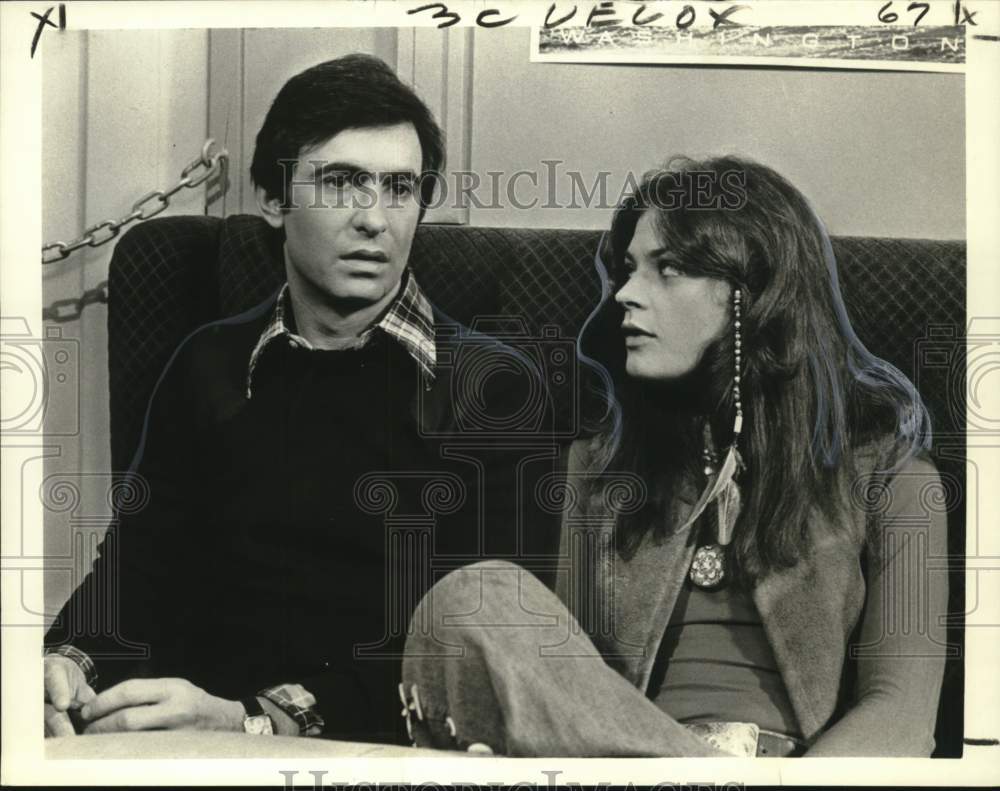 1973 Press Photo David Steinberg and Meg Foster star in &quot;Night Train to Terror&quot;- Historic Images