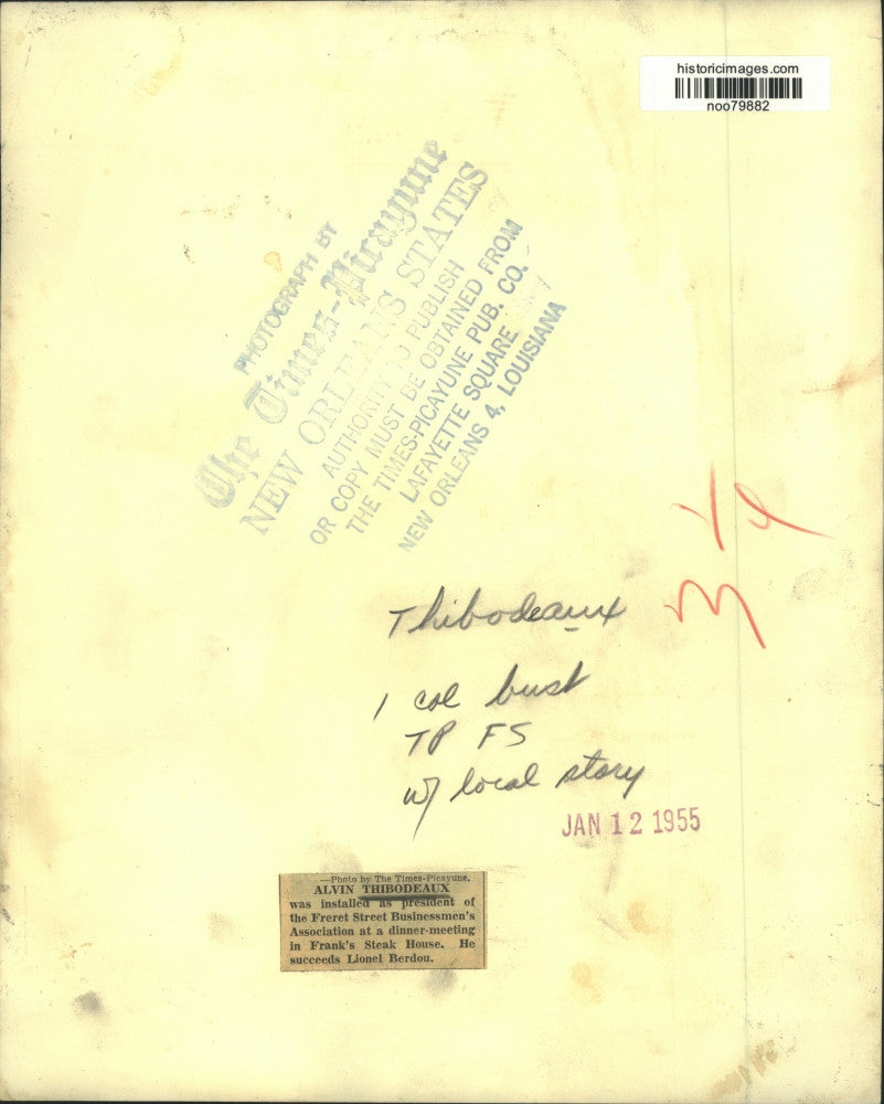 1955 Press Photo Alvin Thibodeaux, Freret Street Businessmen's President