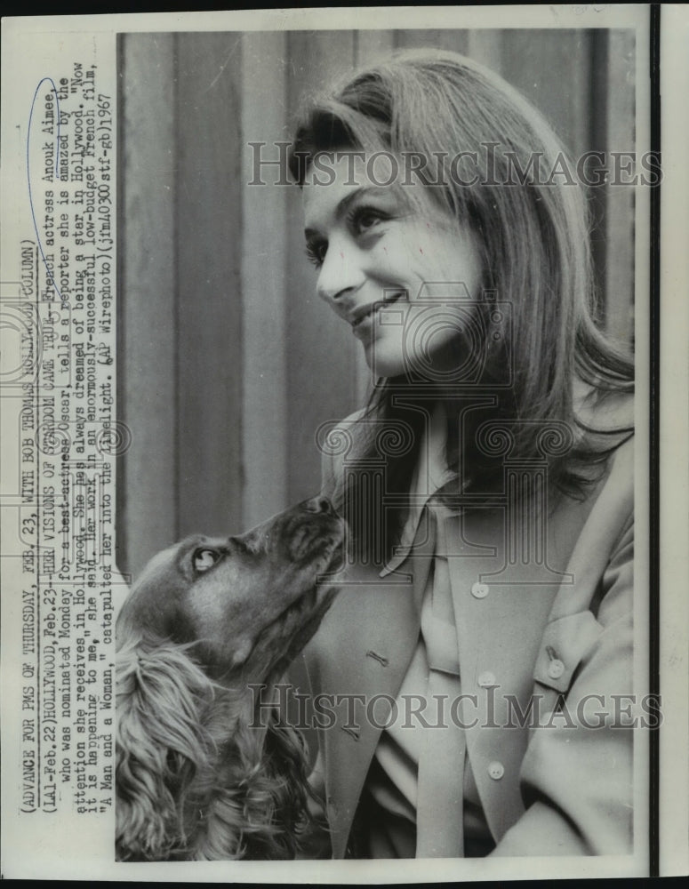 1967 Press Photo French Actress Anouk Aimee is interviewed in Hollywood.- Historic Images