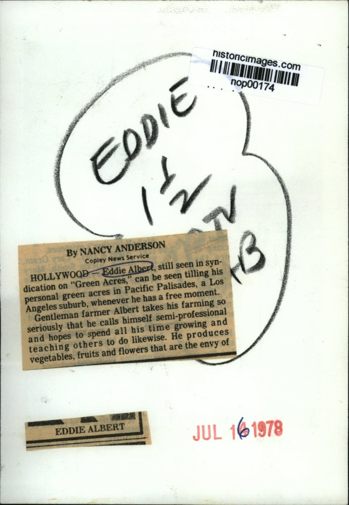 1978 Press Photo Actor Eddie Albert likes to garden at Pacific Palisades home.