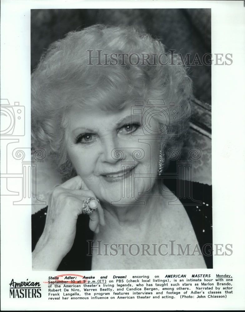 1990 Press Photo Stella Adler in Awake and Dream, on American Masters.- Historic Images