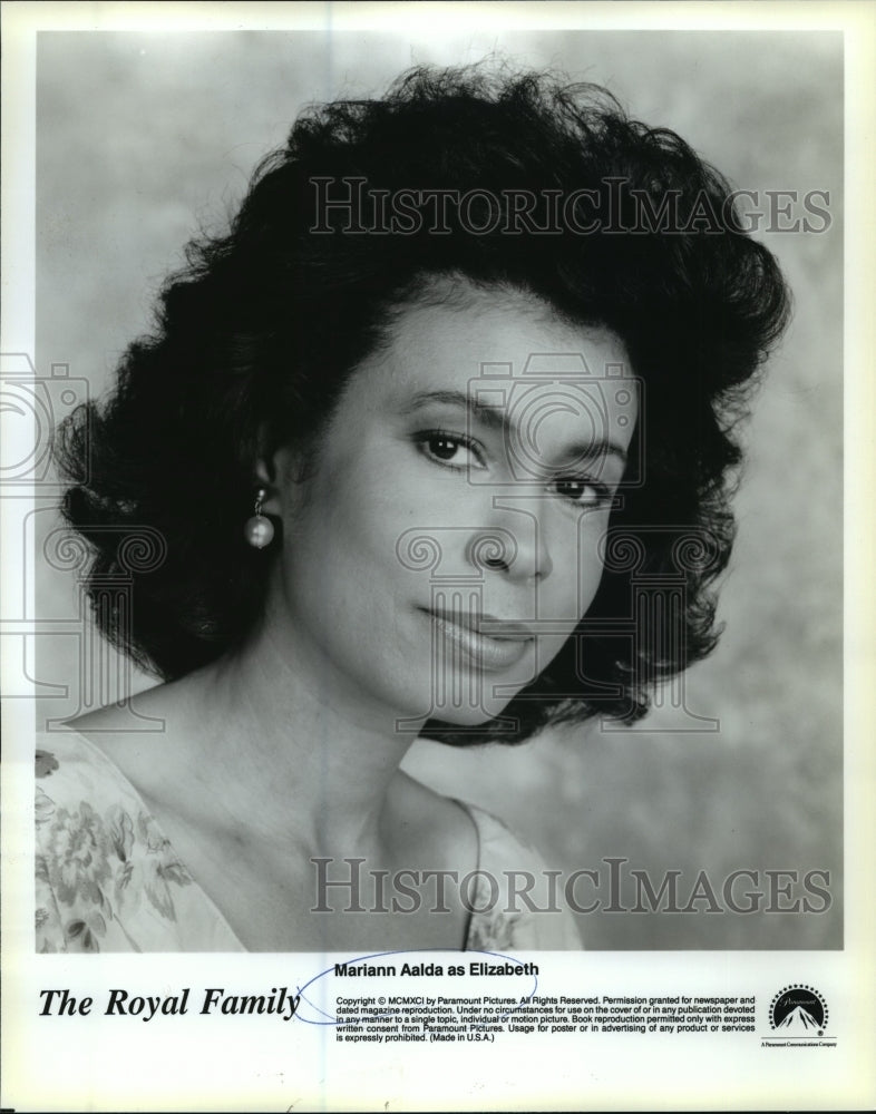 1991 Press Photo Mariann Aalda as Elizabeth on The Royal Family. - nop00647- Historic Images