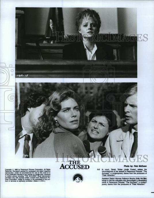1988 Press Photo Jodie Foster and Kelly McGillis star in The Accused.- Historic Images