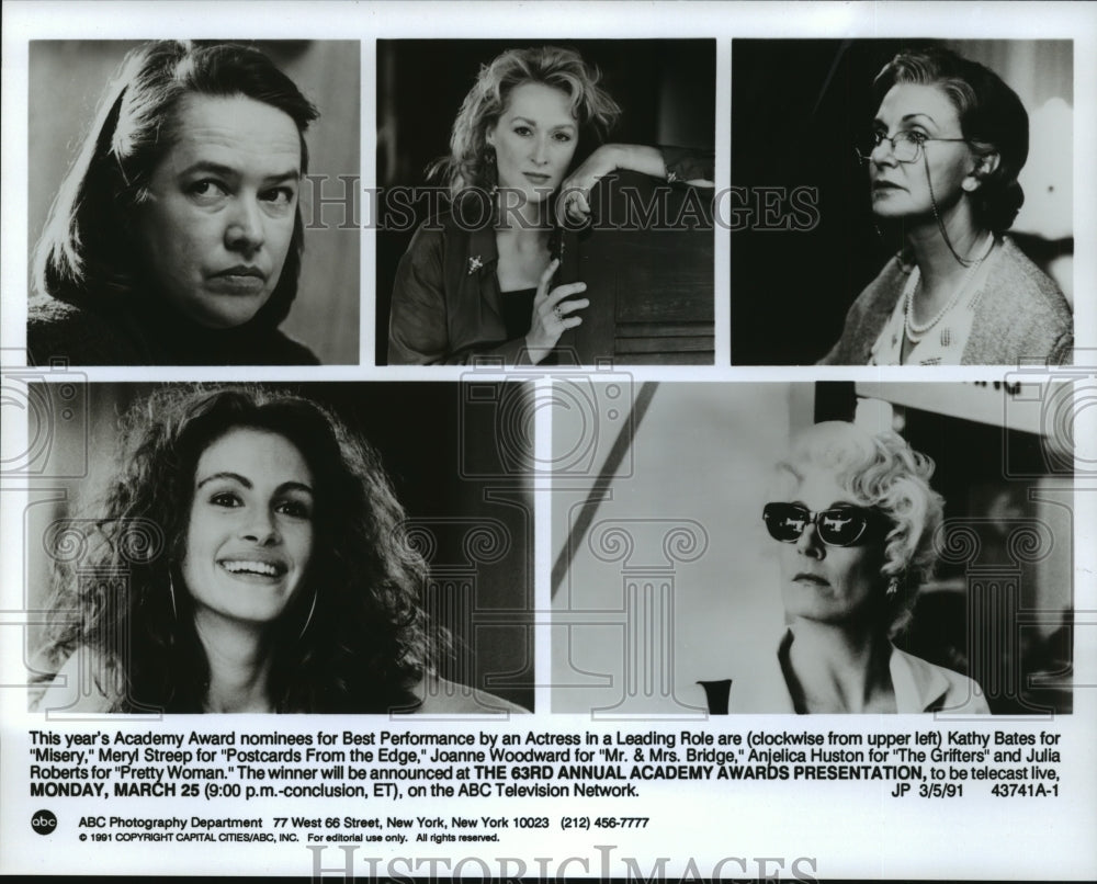 1991 Press Photo Nominees for Best Actress at the 63rd Annual Academy Awards.