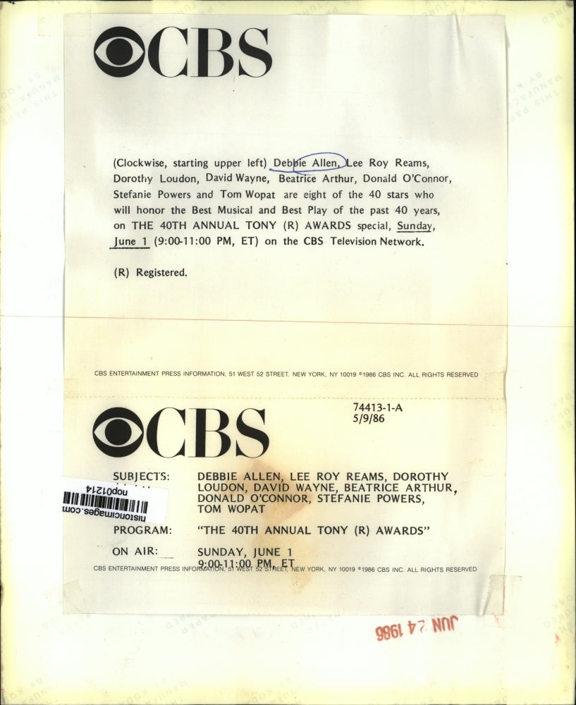 1986 Press Photo Debbie Allen and nominees on the 40th Annual Tony Awards.