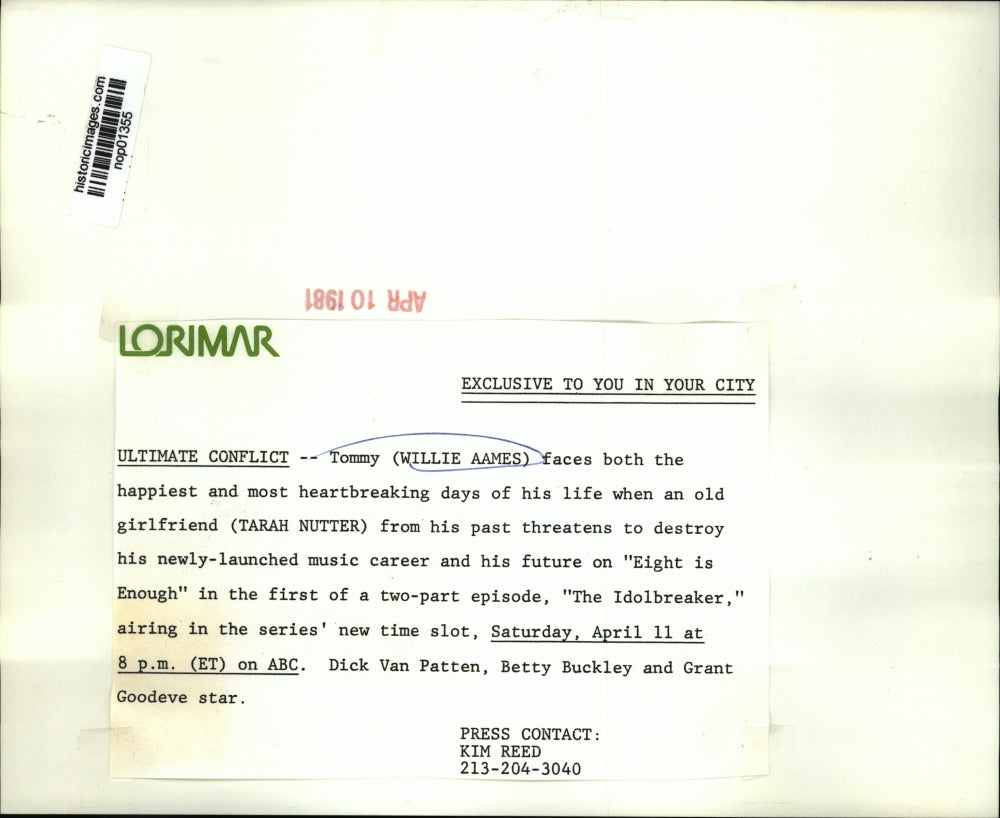 1981 Press Photo Willie Aames and Tarah Nutter on Eight is Enough. - nop01355