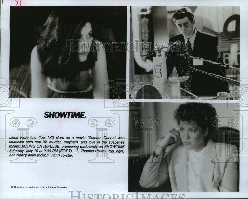 1993 Press Photo Linda Fiorentino and C. Thomas Howell in Acting on Impulse.- Historic Images