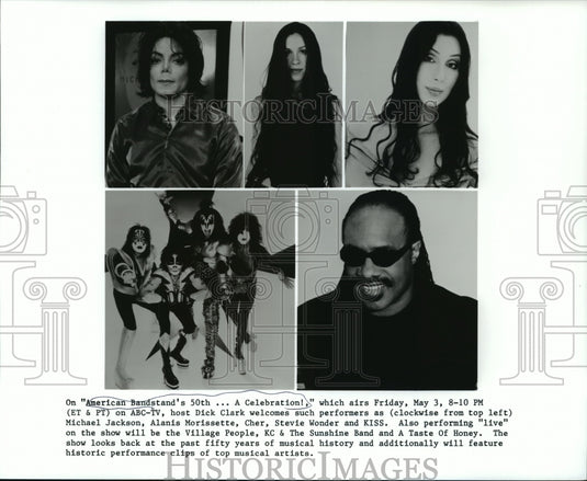 Press Photo Michael Jackson, Cher and others on American Bandstand's 50th.- Historic Images