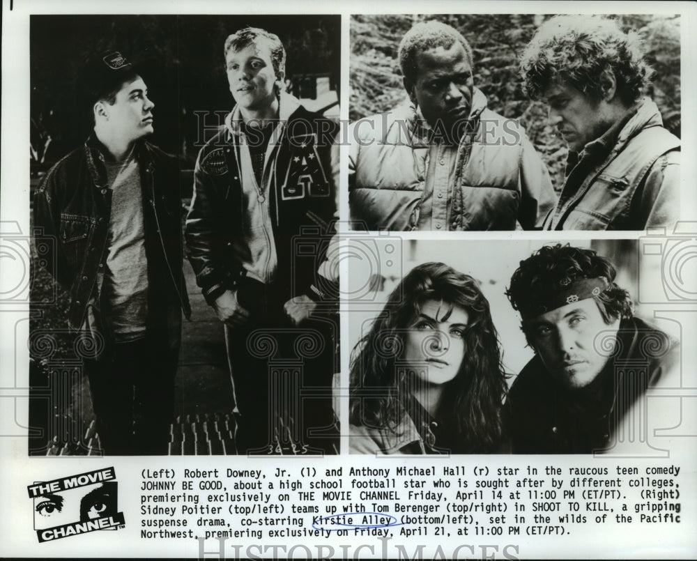 1989 Press Photo Scenes from Johnny Be Good and Shoot to Kill, on TMC.- Historic Images