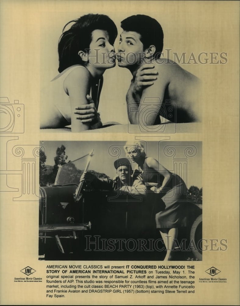 1957 Press Photo Scenes from Beach Party 1963 and Dragstrip Girl 1957.