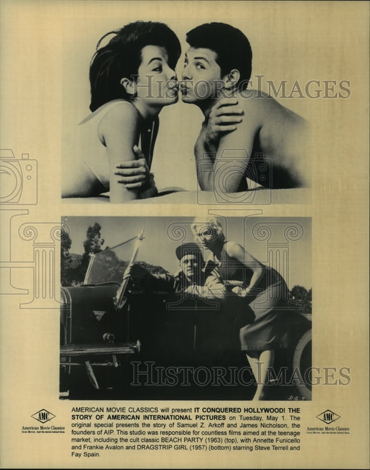 1957 Press Photo Scenes from Beach Party 1963 and Dragstrip Girl 1957.