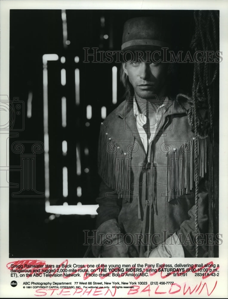 1991 Press Photo Stephen Baldwin as Buck Cross on "The Young Riders" ABC TV- Historic Images