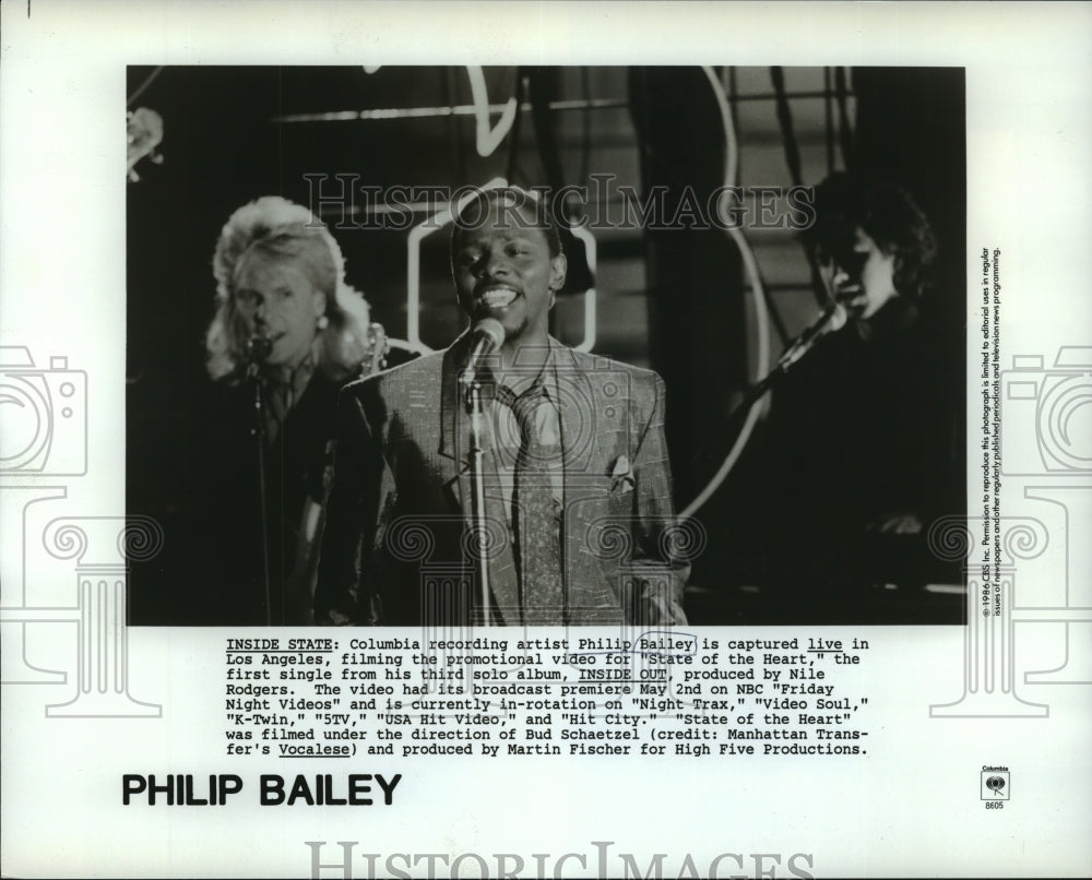 1986 Press Photo Philip Bailey in Los Angeles filming State of the Heart video.- Historic Images