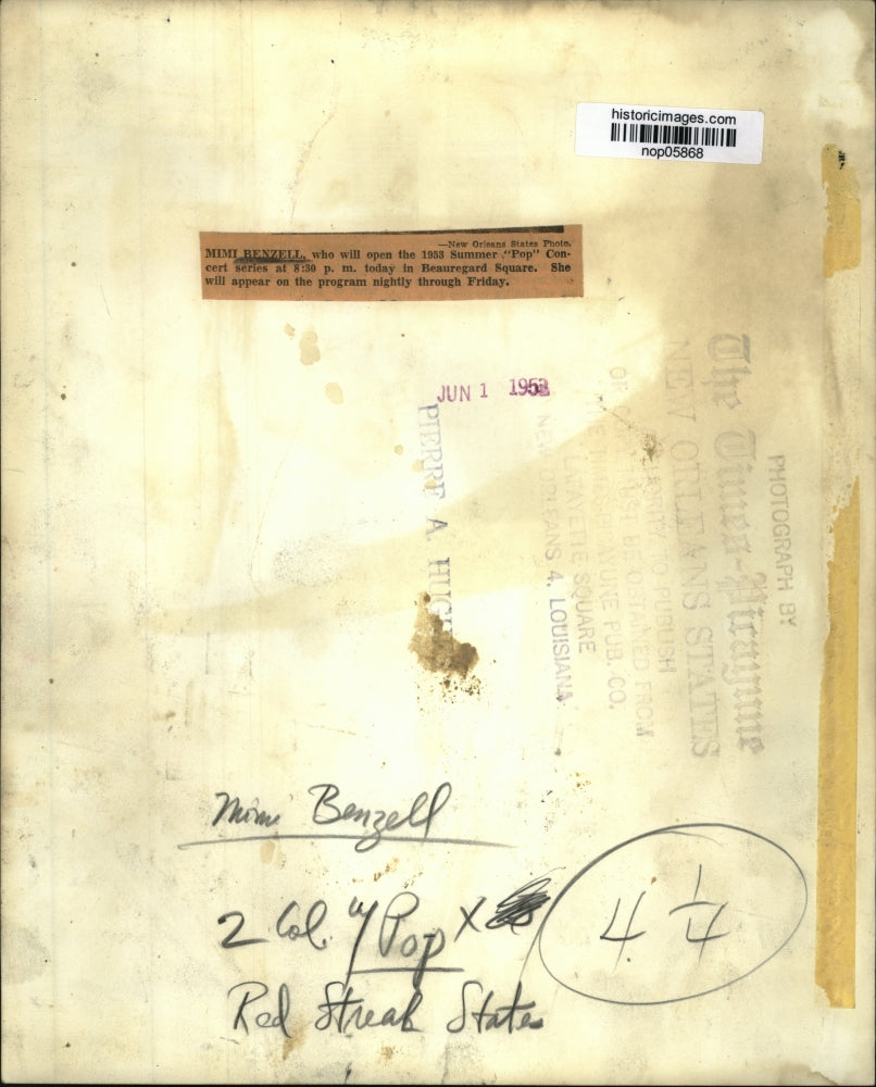 1953 Press Photo Mimi Benzell to open 1953 Summer Pop Concert Series.