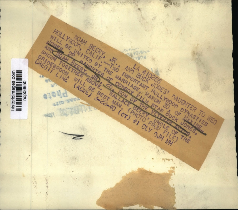 1940 Press Photo Maxine Jones and Noah Beery, engaged to marry in Hollywood.