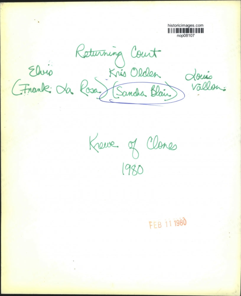 1980 Press Photo Returning Court of Krewe of Clones, Sandra Blair and others