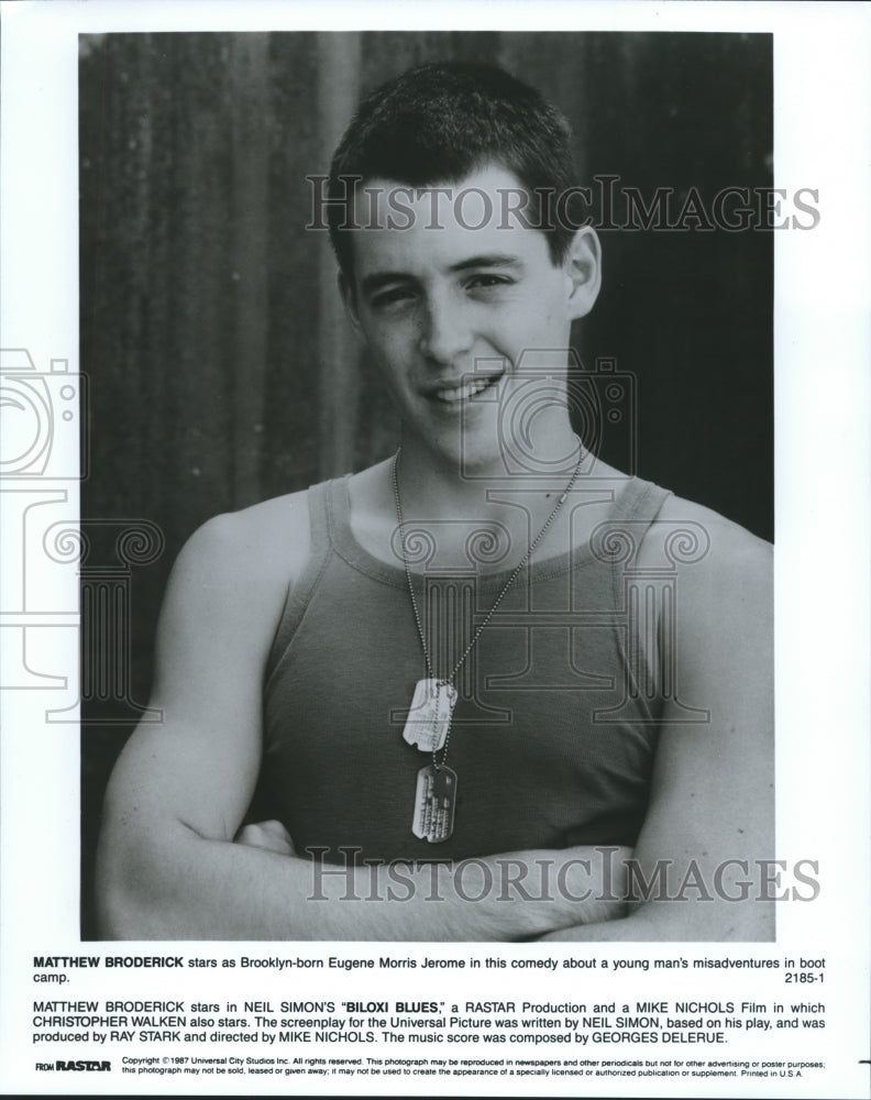 1987 Press Photo Matthew Broderick stars in Biloxi Blues. - nop08137