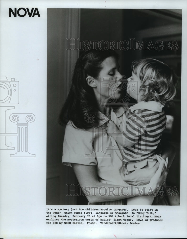 1989 Press Photo Mother posing with her child in &quot;Baby Talk.&quot; - nop13089- Historic Images