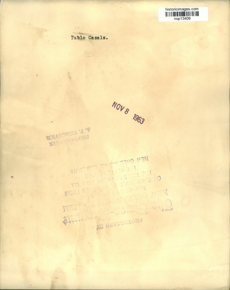 1963 Press Photo Famed cellist Pablo Casals - nop13409