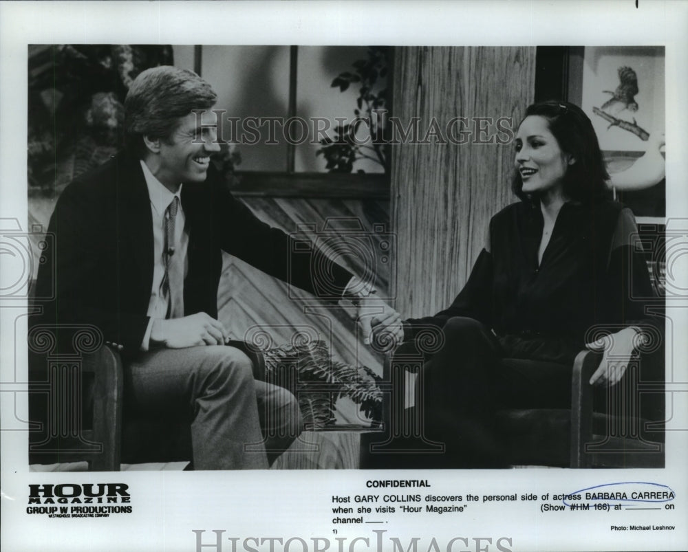 Press Photo Barbara Carrera and Gary Collins on Hour Magazine. - nop13610- Historic Images