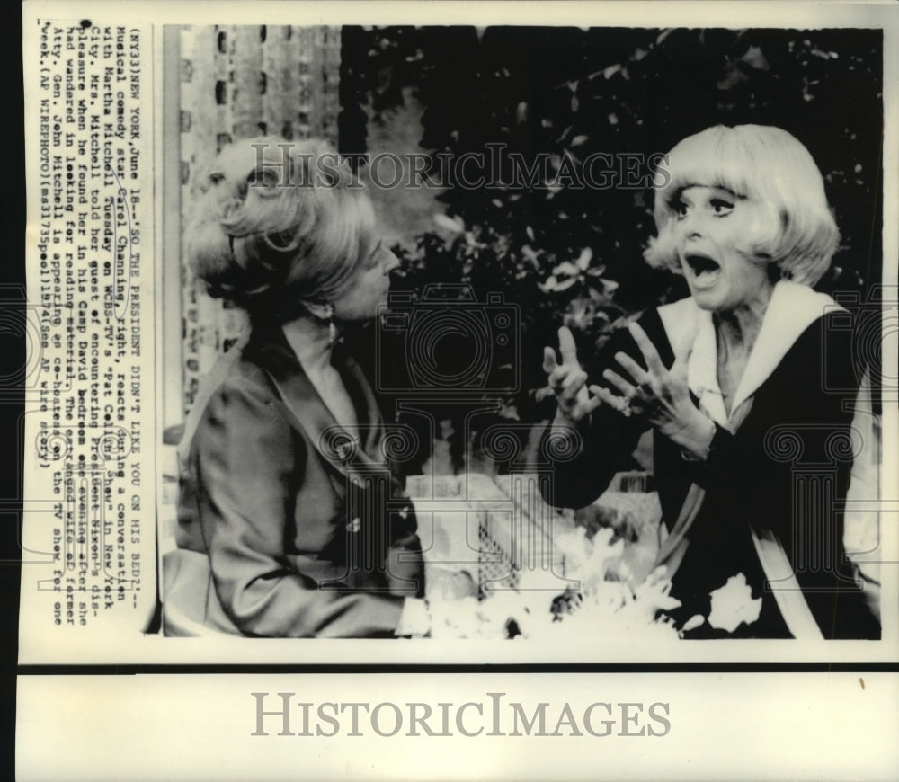 1974 Press Photo Carol Channing and Martha Mitchell on the Pat Collins Show.