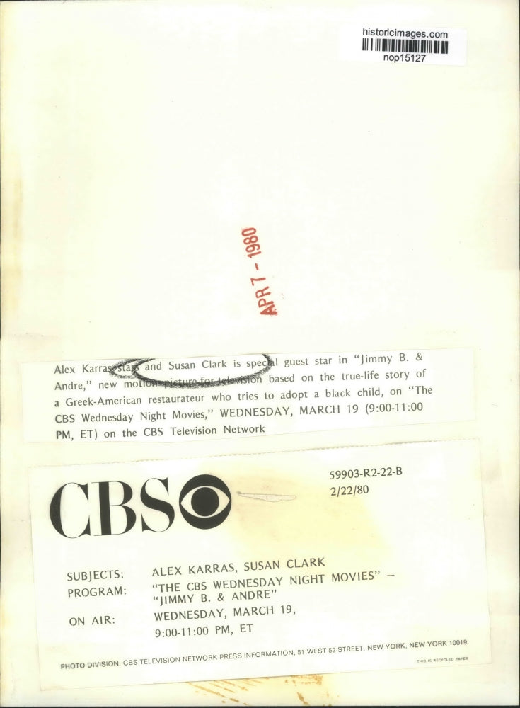 1980 Press Photo Alex Karras and Susan Clark in Jimmy B. and Andre, on CBS.