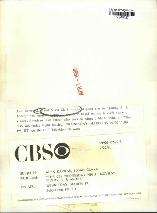 1980 Press Photo Alex Karras and Susan Clark in Jimmy B. and Andre, on CBS.
