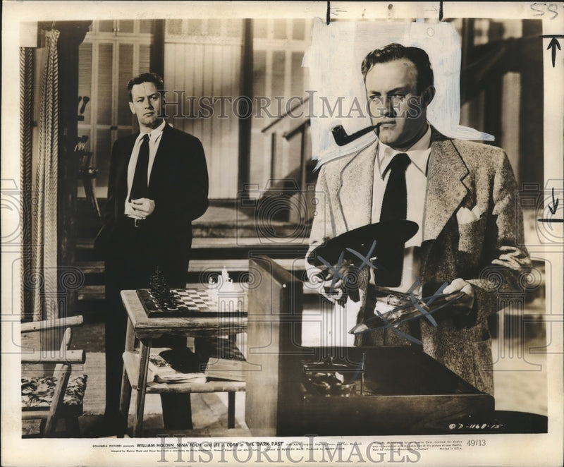 Load image into Gallery viewer, 1949 Press Photo Lee J. Cobb, William Holden &amp; Nina Foch in "The Dark Past."
