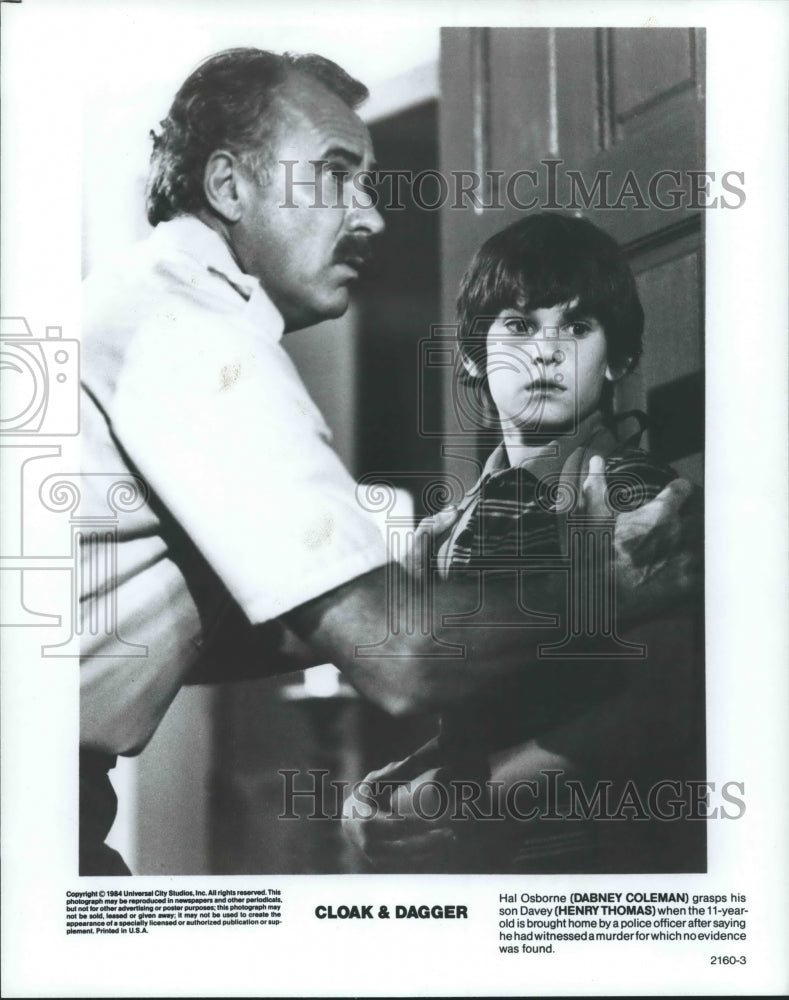 Press Photo Actors Dabney Coleman and Henry Thomas In "Cloak & Dagger" Movie- Historic Images