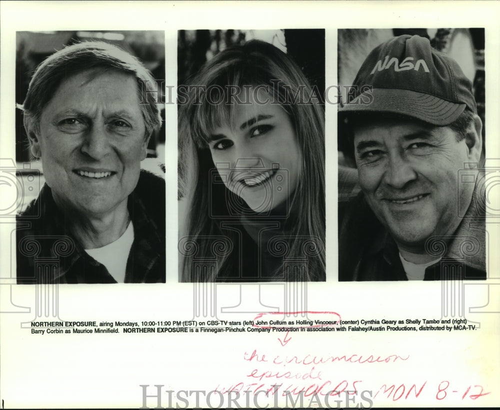 1991 Press Photo Actors John Cullum, Cynthia Geary, Barry Corbin In a TV Show- Historic Images