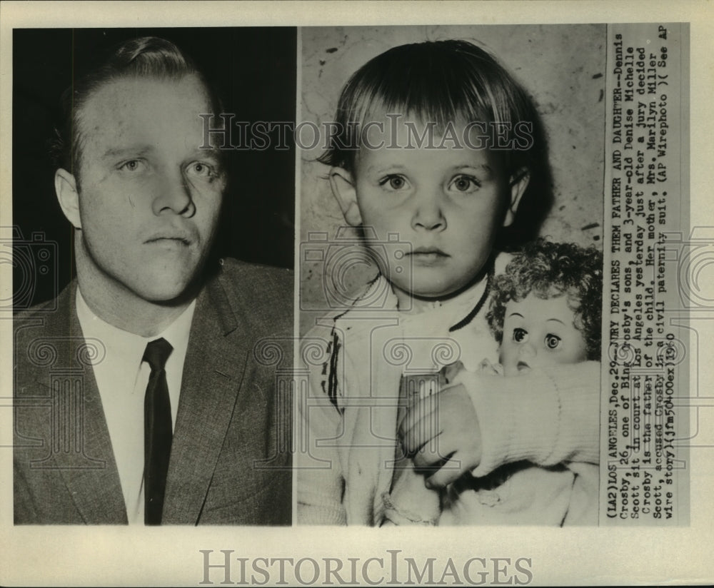 1960 Press Photo Jury declares Dennis Crosby and Denise Scott father &amp; daughter- Historic Images