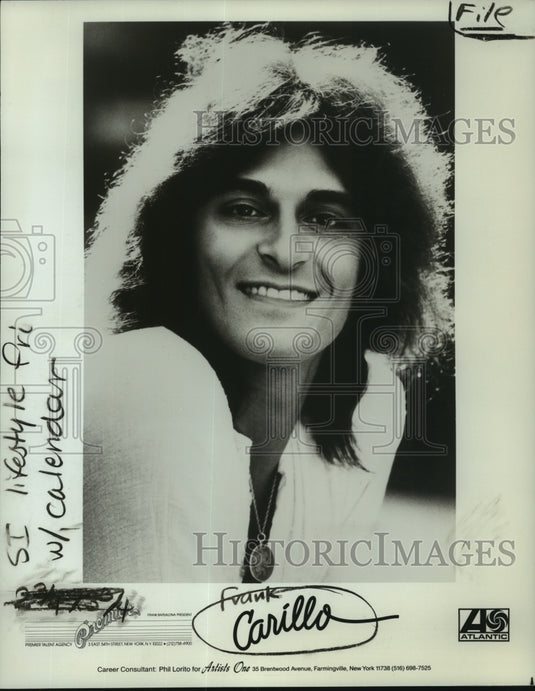 1978 Press Photo Frank Carillo, entertainer and recording artist for Atlantic