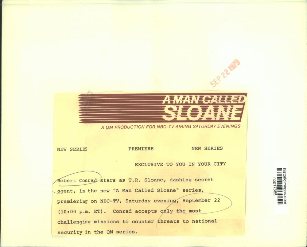 1979 Press Photo Robert Conrad stars in A Man Called Sloane, on NBC. - nop17685