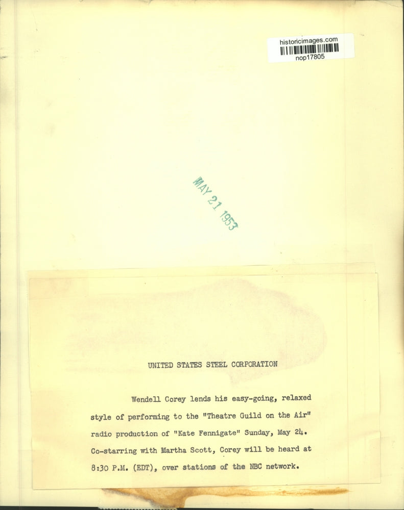 1953 Press Photo Wendell Corey performs on radio production "Kate Fennigate."